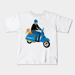 Blue Scooter Driver Kids T-Shirt